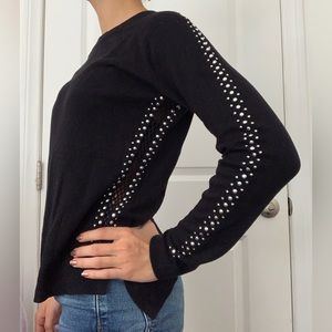 Bar III Black Sweater w/ Silver Stud and Mesh Cutout Detail
